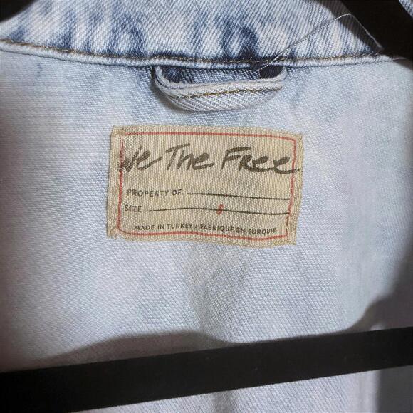 065 Free People We The Free Destroyed Long & Lean Denim Jacket (Small, EUC) - Picture 6 of 6